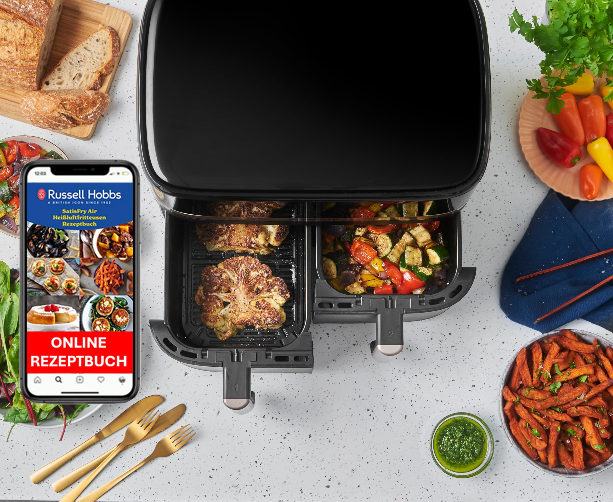 russell-hobbs-satisfry-9l-hei-luftfritteuse-doppelkammer-2800w image 3