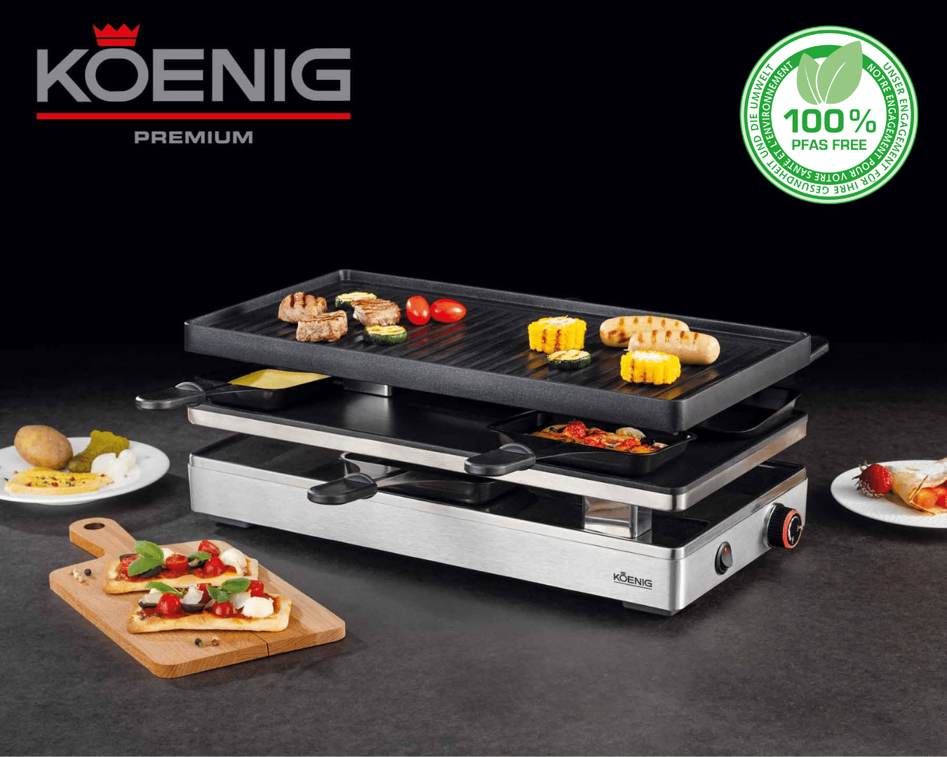 koenig-gourmet-pizza-raclette-grill-4in1-8-pf-nnchen image 2