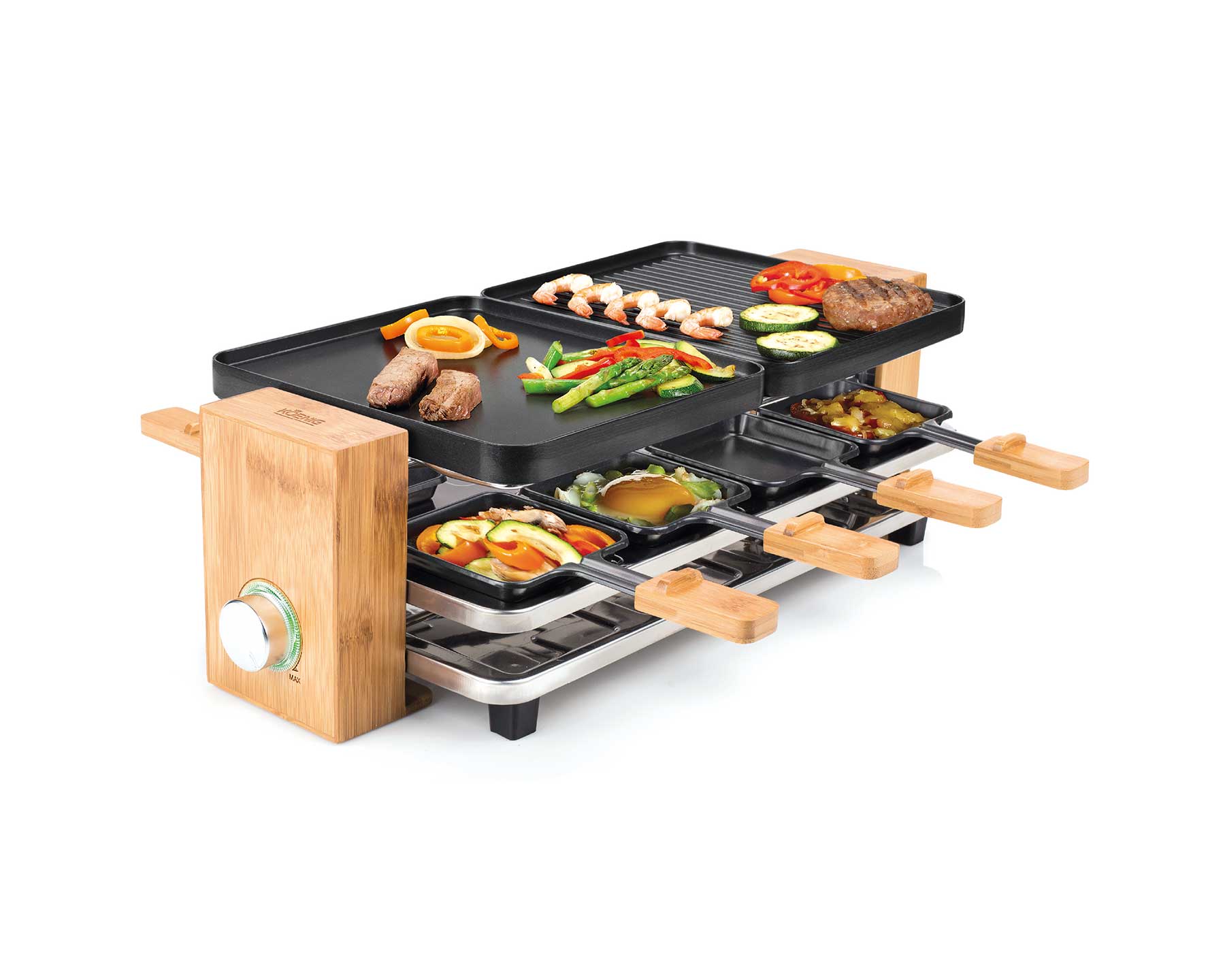 koenig-bamboo-raclette-grill-8-personen-1200-w-wendegrillplatte image 1